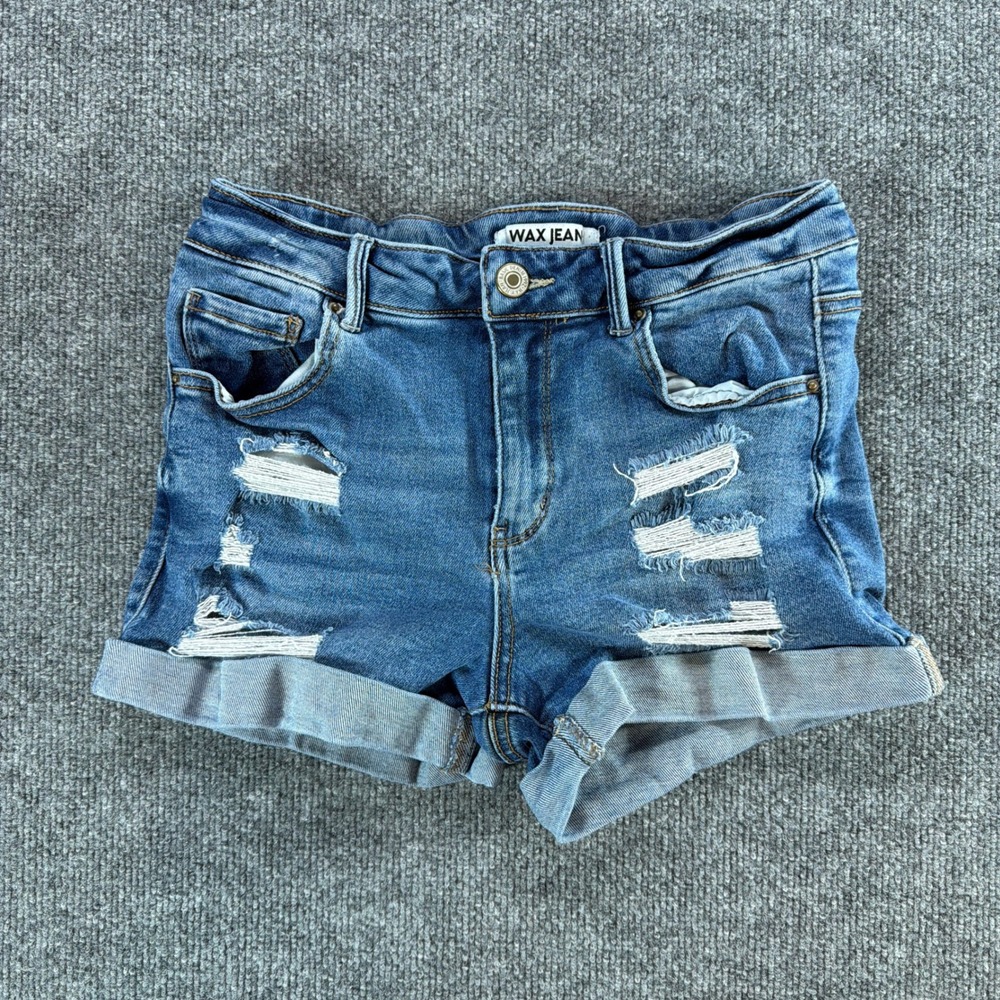 Wax Jean Collection Distressed‎ Denim Shorts Cuffed Size M Womens Streetwear